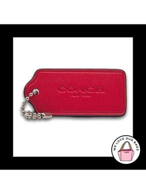 COACH HANG TAG Bag Charm Keychain Fob New York Red Smooth Leather Nickel 2.25"